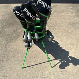 Left Handed Youth Ping Golf Club Set with Black and Green Covers